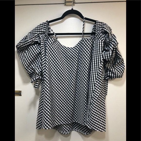 Kaktus Tops - NWT Kaktus Black White Check Ruffle Blouse Shirt L